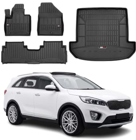 OMAC Fußmatten & Kofferraumwanne Set kompatibel mit Kia Sorento 2015-2020 Schwarz Gummi 4X