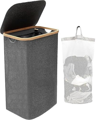 EVOKK Large Laundry Basket with Lid, Foldable Washing Basket for Laundry, Removable Inner Bag, Water-Resistant Oxford Hamper for Bedroom, Bathroom & Laundry Room (Grey)