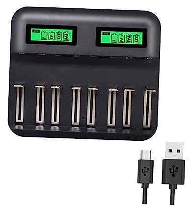 DOITOOL Chargeur De Piles Rechargeables 8 Ports pour AA/AAA/c/d Affichage Numérique Chargeur Intelligent avec Contre Les Surintensités