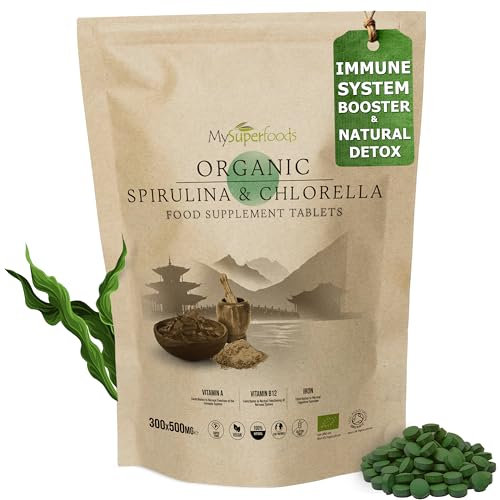 Spirulina & Chlorella Tablets | Organic | 5000mg per Serving | 300 Tablets | Immune Support & Natural Detox | MySuperfoods