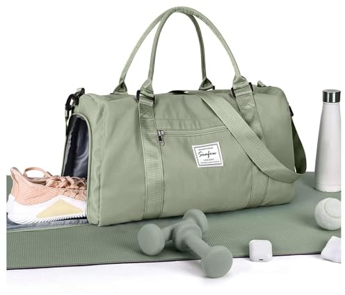 HYC00 Sport Duffel Bag Damen Handgepäck Sporttasche für Damen und Herren mit Nassfach & Schuhfach, Reisetasche Weekender Gym Travel Bags Women Schwimmtasche Yoga Bag Trainingstasche,Graugrün