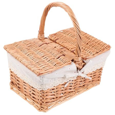 BESPORTBLE 1stück Rattan Picknickkorb Mit Deckel Handgewebter Korb Für Outdoor Camping Und Hochzeiten Leicht Und Praktisch Für Snacks Und Accessoires