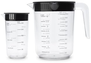 Brabantia TASTY+ Messbecher-Set | 2 ineinanderschiebbare Messbecher für die Küche (250 ml und 1000 ml) mit zwei Schenkdeckeln | BPA-freie Küchenbecher in griffigem Design | Dark Grey