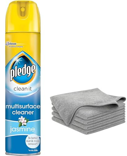 Multisurface Cleaner & 5pcs Microfiber Cleaning Cloths Bundle | Pledge Clean It Jasmine & Amara Microfiber Cloths | Multipurpose, All Purpose Cleaning for Streak-Free Shine