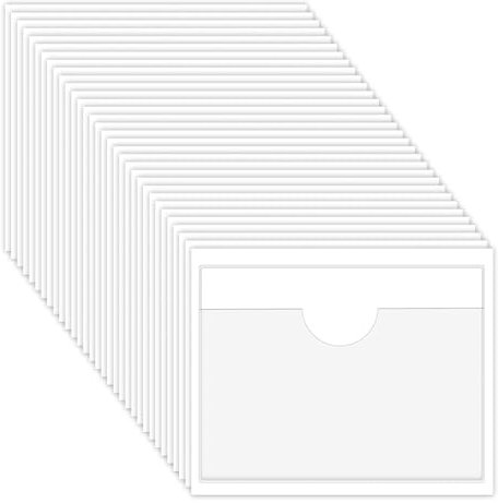 32 Stück Etikettenhalter Selbstklebend,10 x 6 cm Beschriftungsfenster Selbstklebend, Visitenkartentaschen Selbstklebend,Transparent Wasserfest für Zuhause Büro Schule,Auto Parktickethalter Büro