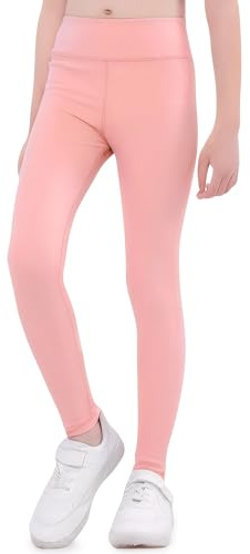 FILOWA Leggings flickor barn hög midja yogabyxor bomull sportleggings stretch längd byxor flerfärgade träningsbyxor casual jogging sportbyxor vår höst activewear för tonåringar storlek 110–152, ROSA