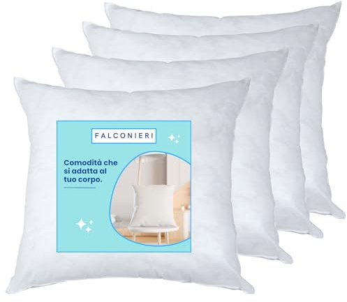 Falconieri Set di 4 Imbottiture Cuscini Divano 40x40 cm | Interno Cuscino Quadrato per Letto e Soggiorno, Morbido, Antiacaro e Lavabile | Made in Italy