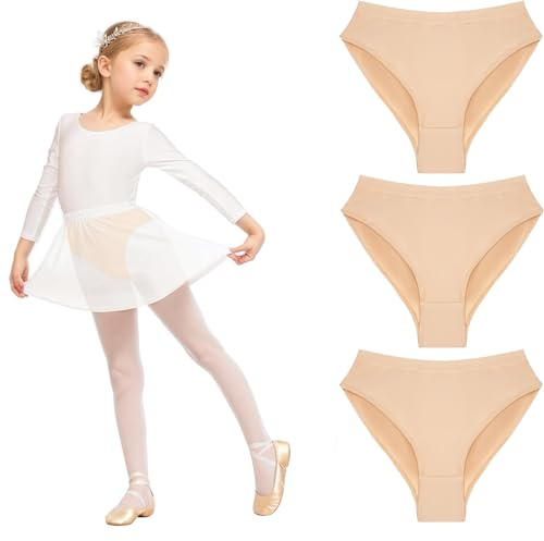 3-Pack Girls Dance Underwear for Aged 2-16, Nude Seamless Knickers for Ballet & Gymnastics, Soft Cotton Nude Ballet Briefs Dance Pants, High Waisted Dancing Knickers for Ballet Beginner Girls Pants