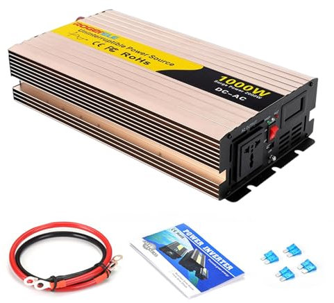 ZephyrGlow Transformador de Voltaje Onda modificada, Inversor Solar para Paneles Solares, Emergencia con Batería Integrada,1000W-24V