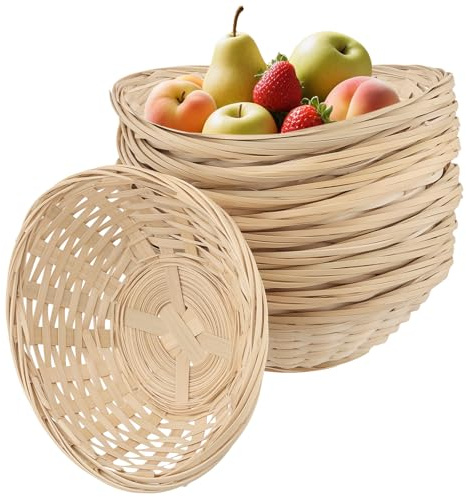MAKTSAM Lot de 10 paniers à pain ovales en bambou 18 x 14 cm, paniers à pain tissés pour le stockage des aliments