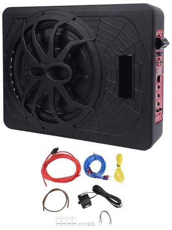 10 Tums Bilundersökningssub Woofer, 800W Slim Powered Subwoofer med LED -ljus, Hög Inmatning på Låg nivå, Fjärrkontroll, Förstärkare Inbyggd, Rymdbesparing för Bil med Utmärkt