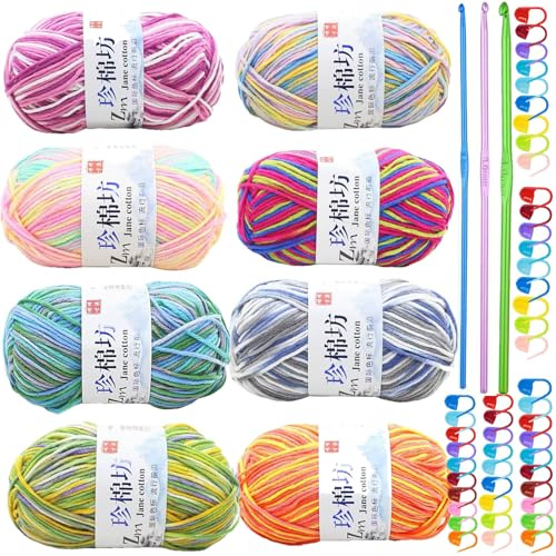 Häkelgarn Bunt Farbverlauf, (8x50g, 4-Fädig), Farbe Acryl Wolle Zum Häkeln, Acrylgarn zum Stricken, Handstrickgarn, Weiches Mehrfarbiges Garn Set zum Stricken,Häkeln und DIY Kunsthandwerk