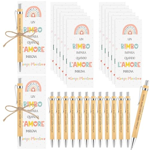 Clabby Geschenkset für Lehrer - Holzstifte, Dankeskarten und Natürliche Juteschnur, Geschenkidee für Lehrer und Professoren, um Dankbarkeit und Wertschätzung Auszudrücken (12 Set)