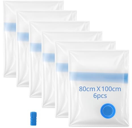 QWORK® Juego de 6 Bolsa al Vacío Ropa Grandes, 100x80 cm, Hermético y Reutilizable, Versátil para Ropa, Ropa de Cama, Maletas