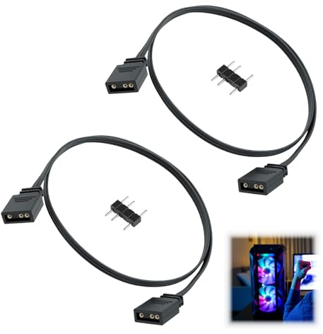 Anrbb Lot de 2 Câble D'extension ARGB 5 V 3 Broches, Rallonge 1m pour Ventilateur LED et Bande Lumineuse, Hub Ventilateur PC ARGB, Adaptateur RGB, Cable RGB PC, Câble LED, Rallonge Électrique 1m