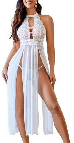 Avidlove Women Sexy Lace Babydoll Lingerie Chemise Nightgown Sleepwear Side Split Nigtwear Lingerie Dress White