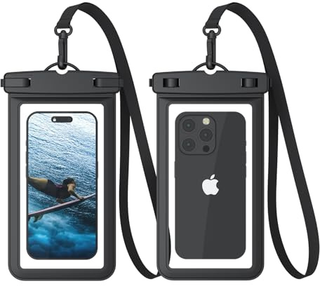 Waterproof Phone Pouch 2 Pack, 7 inch IPX8 Waterproof Phone Case for Swimming Travel Beach Trip Snorkelling Kayaking, Underwater iPhone Case for iPhone 16 15 14 Pro Max, Samsung S25 S24 Ultra (Black)