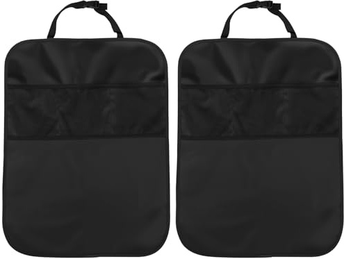 Nynkyon 2 Pack Car Seat Back Protectors, Kick Mat, Universal Waterproof & Scratch-Resistant, with Storage Pockets, Adjustable Strap for Headrest, Fit for Front & Rear Seats, 45x60cm (Black)