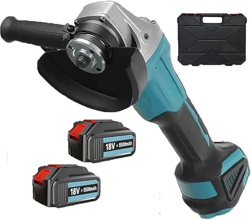 Akku Winkelschleifer, Kompatibel mit Makita 18V Akkus, Bürstenlos Scheiben-Ø 125 mm, Leerlaufdrehzahl 0-20.000U/min mit Drehzahlregelung,mit 2x5500mAh Akku und Ladegerät, Tragbare Werkzeugkiste