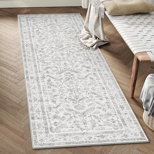 PureCozy Vintage Tappeto Cucina Antiscivolo Lavabile 60x180cm Grigio Passatoia Corridoio Scendiletto Camera da Letto Sala Ufficio Lungo Carpet Pelo Corto Morbido Rug