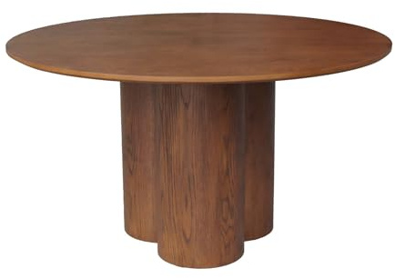 Alice's Garden sweeek - Table à Manger Ronde Bois d'hévéa et placage chêne Noyer 4 Places 130cm - Leonore