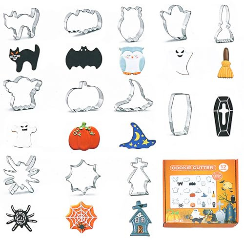 Cookie Cutters Set 12 Pieces, Halloween Cookie Cutter Shape Stainless Steel Metal Biscuit Molds for Baking, Party Decoration