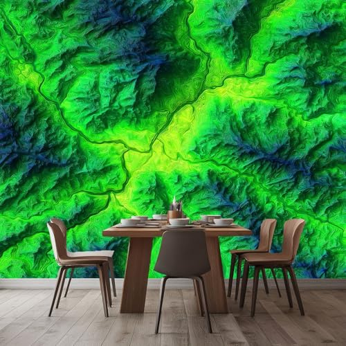 Genérico Fotomurales Delicado Abstracto Montañas, 250 x 175 cm (An x Al) Papel Pintado No Tejido - Verde Papel Tapiz para la Decoración del hogar en Salon y Cocina