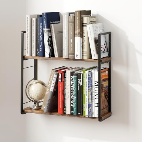 THYGIFTREE 2 Stufig Schwebendes Bücherregal Wandregale Schweberegale aus Holz, 40.6 cm wandregal bücher Regal hängend, tischregal Schreibtisch Regal Dekoration für Wohnzimmer, Schlafzimmer, Büro