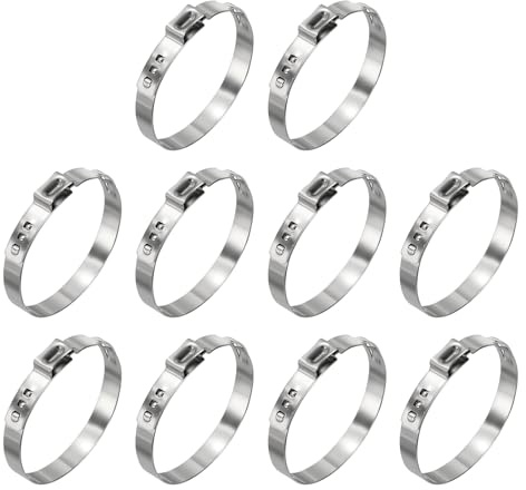 Kozelo 10Pcs Stainless Steel Adjustable 34.9-38.1mm Single Ear Hose Clamps | Heavy Duty Crimp Hose Clamp Assortment Kit, Metal Ear Cinch Rings Crimp Pinch Fitting for Automotive, Tubing