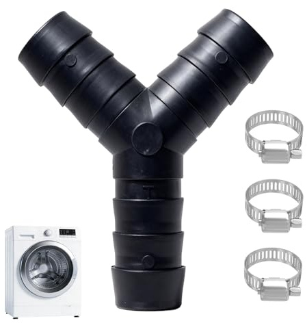 2-Wege Waschmaschine Abfluss Adapter Y-Verteilerstück mit 3/4 (19 mm) Anschluss, Y Verteiler Wasseranschlussfür Waschmaschine & Spülmaschine, Inklusive 3 Schlauchschellen