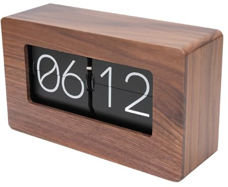 EVGATSAUTO Vintage Wooden Flip Clock, Retro Digital Mechanical Auto Flip Table Clock with Silent 24 Hour Display for Desk Shelf Study Office