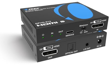 OREI 8K DP|HD Audio Extractor & Converter – SPDIF + 3.5mm Output – HDCP 2.3 – 8K@30Hz DP / 4K@60Hz HDMI – Dolby Digital/DTS – CEC, HDR, Dolby Vision (DPHD-912)