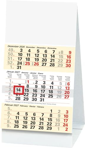 BRUNNEN 3-Monats-Tischkalender 2027 | 100×120 mm, weiß/hellgelb