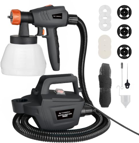 Tilswall Pistola a Spruzzo per Verniciare 800W, Nero | HVLP Elettrica, Contenitore 1300ml, 3 Modalità e 3 Ugelli, 1200 ml/min, Facile da Usare e da Pulire, per Mobili e Recinzioni