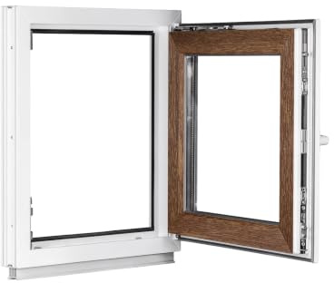 Framex Finestra per Seminterrato Interno Bianco/Esterno Rovere Dorato, Doppio Vetro, 100 x 80 cm DIN Destra, Finestra PVC Oscillobattente 1000 x 800 mm, Finestra per Garage.