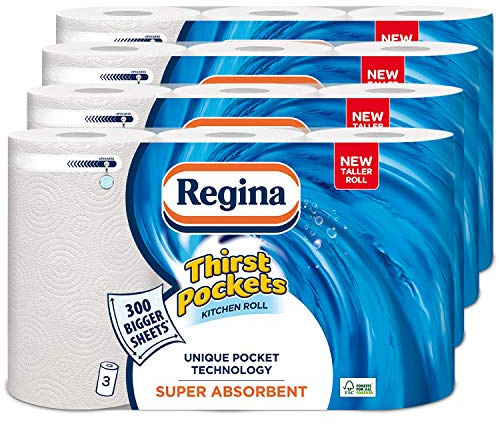 Regina Thirst Pockets Super Absorbent Kitchen Tissue Paper Towel 3 for 2 Rolls (12 Rolls)