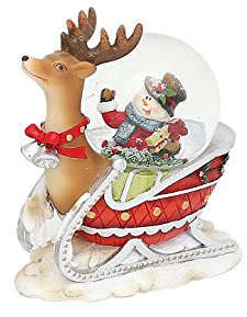 Dekohelden24 Kleine Schneekugel, Rentierschlitten mit Schneemann, L/B/H 9 x 4,5 x 8 cm Kugel Ø 4,5 cm.