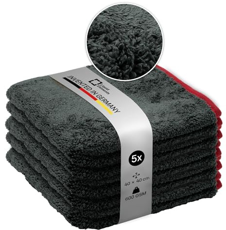 Liquid Elements – Auto Mikrofasertuch Waxer Allround 600 GSM 40x40 cm – Autopflege Allrounder perfekt als Poliertuch, Trockentuch & Putztuch – fusselfrei & oberflächenschonend (5 Stück)