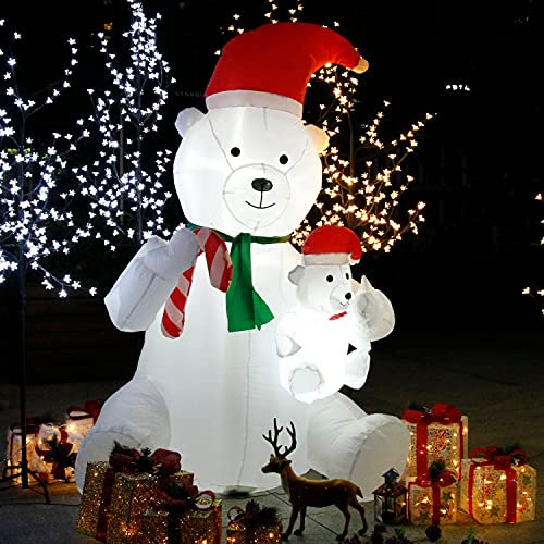 CCLIFE Led Schneemann Beleuchtet Aufblasbar Snowman Outdoor Außenbereich Schneemänner Weihnachtsbeleuchtung weihnachtsdeko Weihnachtsfigur, Color:Mama Bär und Kind, CushHom