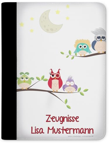 CreaDesign Customize A4 Zeugnismappe für Kinder 26,7x32,7x1 cm, Sichtbuch mit 10 Klarsichthüllen, erweiterbar auf bis zu 20 Taschen, Eulen design, Dokumentenmappe für Schüler