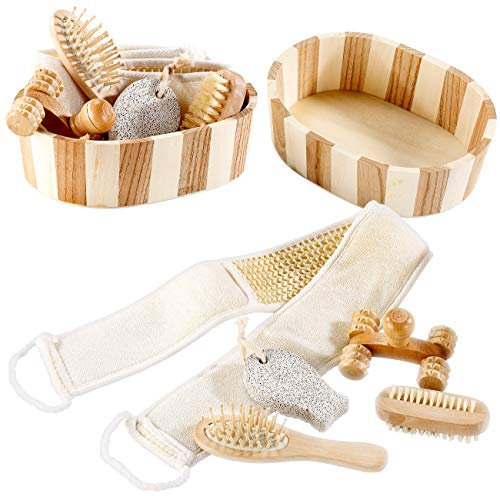 newgen medicals Sauna Geschenkset: 2er-Set Badeset aus Naturmaterialien, je 6-teiliges (Sauna-Set, Zubehör, Hornhautentferner)