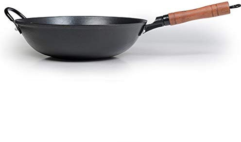 臻三环 ZhenSanHuan Wok e padelle in ghisa, senza rivestimento, adatto a induzione, fondo piatto (32 cm)