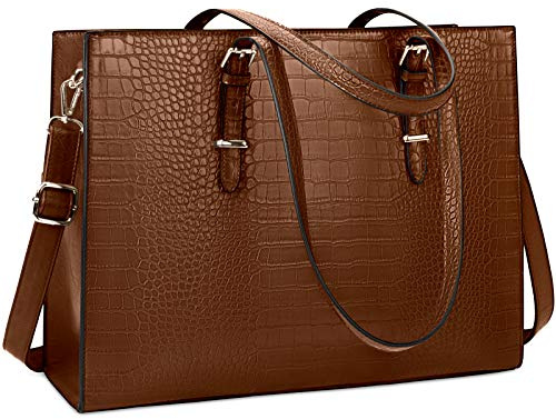Lubardy Bolso Mujer Bolsos para Universitarias Mujer Bolso para Portatil 15.6 Pulgadas Impermeable Bolsos Bandolera Grande Bolso Shopper Cuero PU Bolsa Tote Marron Oscuro