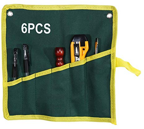 Werkzeug Rolltasche, Roll-Up-Werkzeugtasche mit Maulschlüssel, 1Pc Durable Canvass 6/8/10/12/14/25 Taschen Schraubenschlüssel Schraubenschlüssel Werkzeug Aufrollen Aufbewahrungstasche Grün(6PCS)