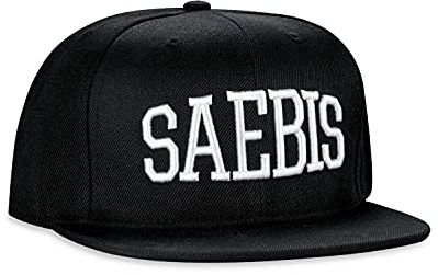 SAEBIS Unisex Classic Snapback Cap Kappe in schwarz oder rot für Herren und Damen - Logo in weiß - individuell Verstellbarer Verschluss - Baseball Mütze (schwarz)