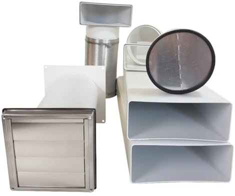 VentilationNord Mauerkasten Set mit Mauerkasten 150, Kanal-Set, Flachkanal-Anschluss, Wetterschutz-Lüftungsgitter mit selbstschließenden Lamellen & Teleskoprohr Ø 150 | Mauerdurchführung Set