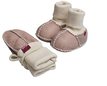 Reissner Lammfelle Lammfell Baby Booties und Fäustlinge Modell Colmar jeweils mit Strickbündchen und Ziernaht im günstigen Set