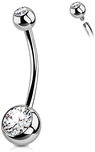 OUFER 14G Bauchnabelpiercing Titan 16 mm Stablänge Piercing Bauchnabel Lang Kurz CZ Kugeln Titanium Belly Button Piercing Navel Bars Silber Nabelring Frau Mann Schmuck