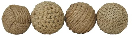 Deco 79 Jute Rope Handmade Decorative Ball Orbs & Vase Filler with Varying Designs, Set of 4 4W, 4H, Brown
