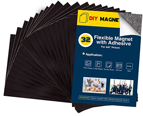 Lot de 32 Feuilles magnétiques avec Dos adhésif pour Photos de 10,2 x 15,2 cm - Aimants Photo adhésifs pour Maison/Salle de Classe/Bureau